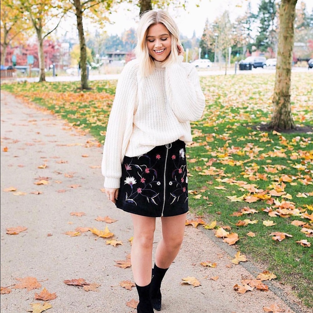 Embroidered Suede fully lined mini skirt - Picture 2 of 2